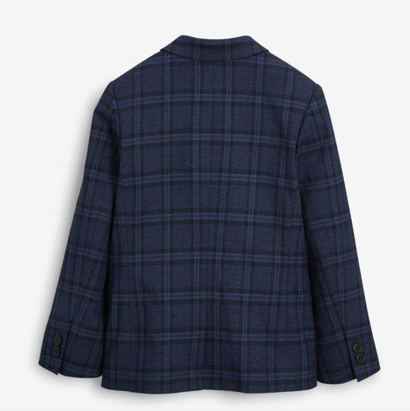 7Y Next Navy Blue Skinny Fit Check Blazer - Picture 4 of 11